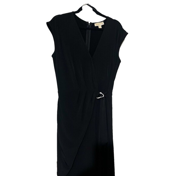 Michael Kors Wrap Front Wide Leg Holiday Jumpsuit L Black RT$140 Cocktail Party - Picture 3 of 7